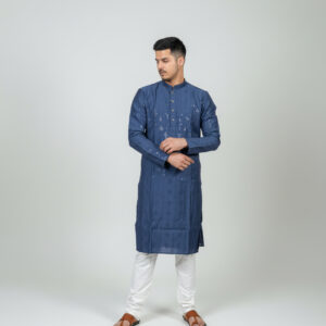 English Blue Threaded Kurta Set