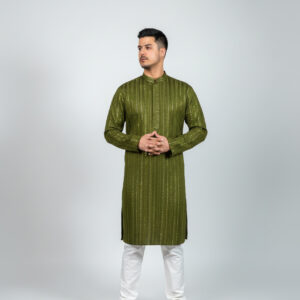 Olive Green Threaded Kurta Set