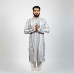 Soft Pastel Bule & Pink Print Kurta Set