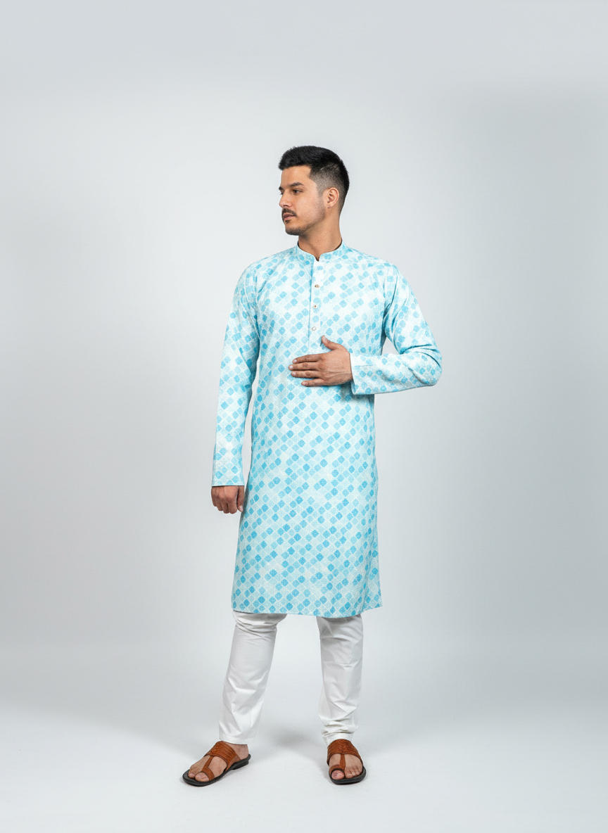 Soft-Pastel-Print-Kurta-Set-Sky-Blue