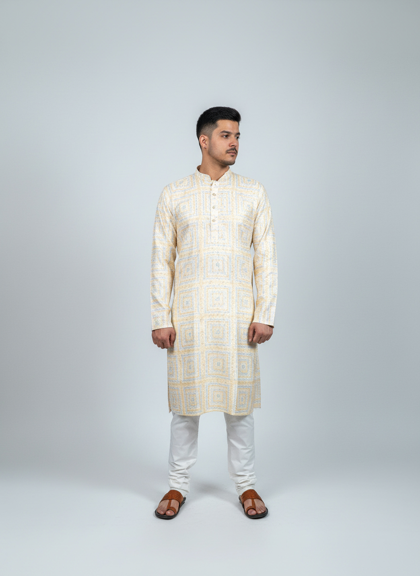 Soft Pastel Yellow Print Kurta Set