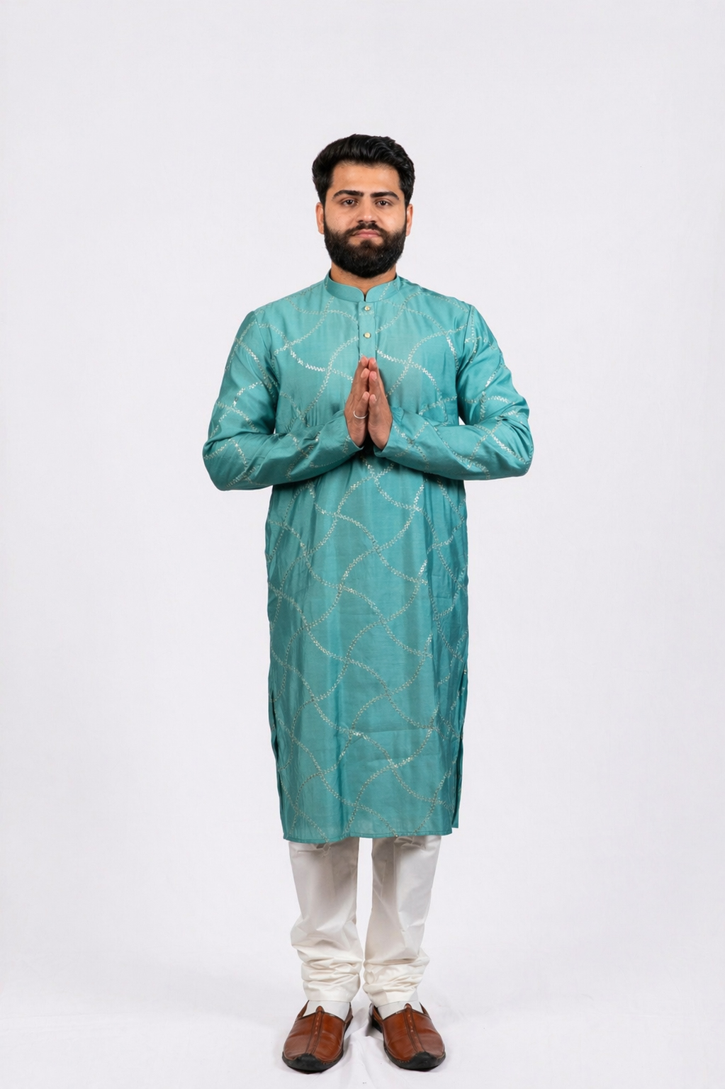 Teal-Threaded-Kurta-Set