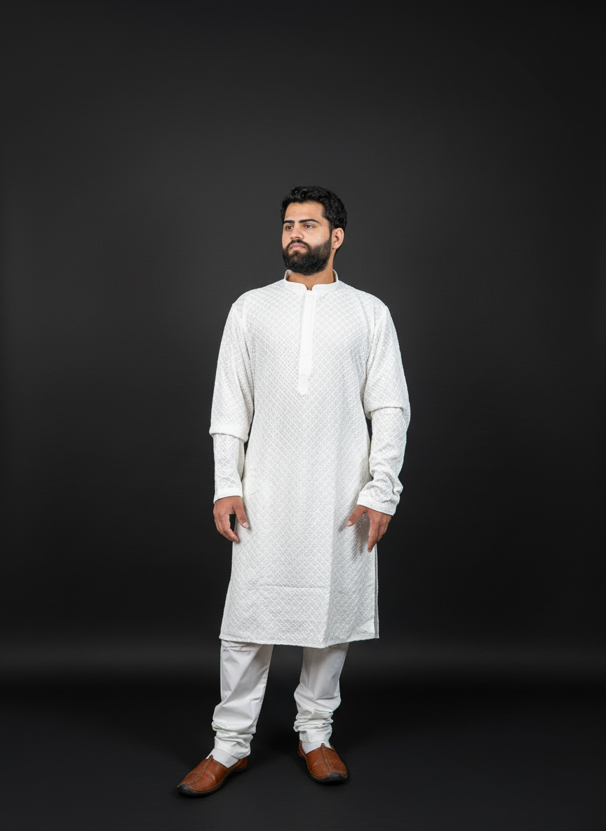 White Chikankari Set