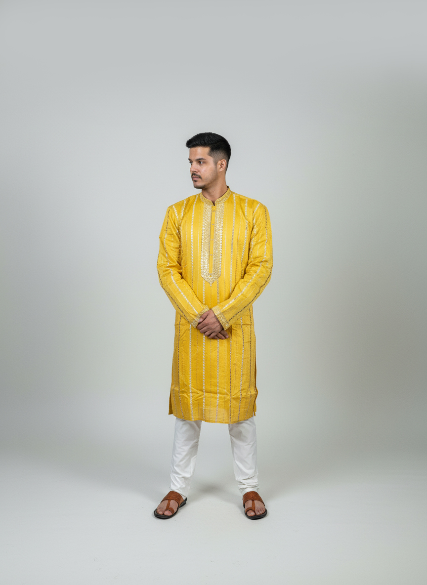 Yellow-Gota-Patti-Embroidery-Kurta-Set